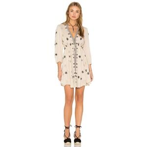 Free People Star Gazer Embroidered V Neck Mini Dress Neutral Combo Rayon XS-S